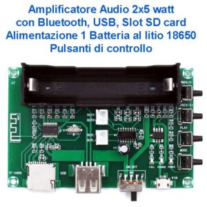 Amplificatore 2x5 W con Bluetooth e alimentazione a batteria – montato