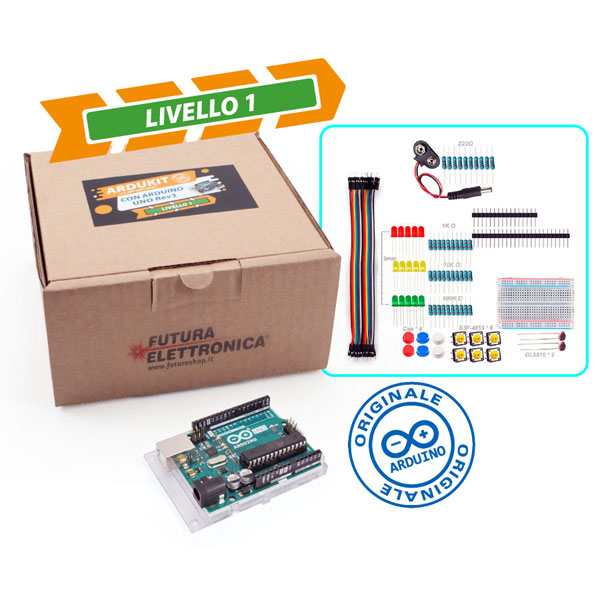 ARDUKITLEVEL1 - Arduino Uno R3 Originale + Set componenti